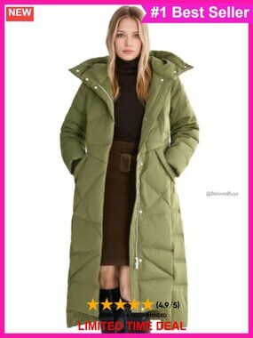 Women's Long Maxi Down Puffer Coat Hood 700 Fill Winter